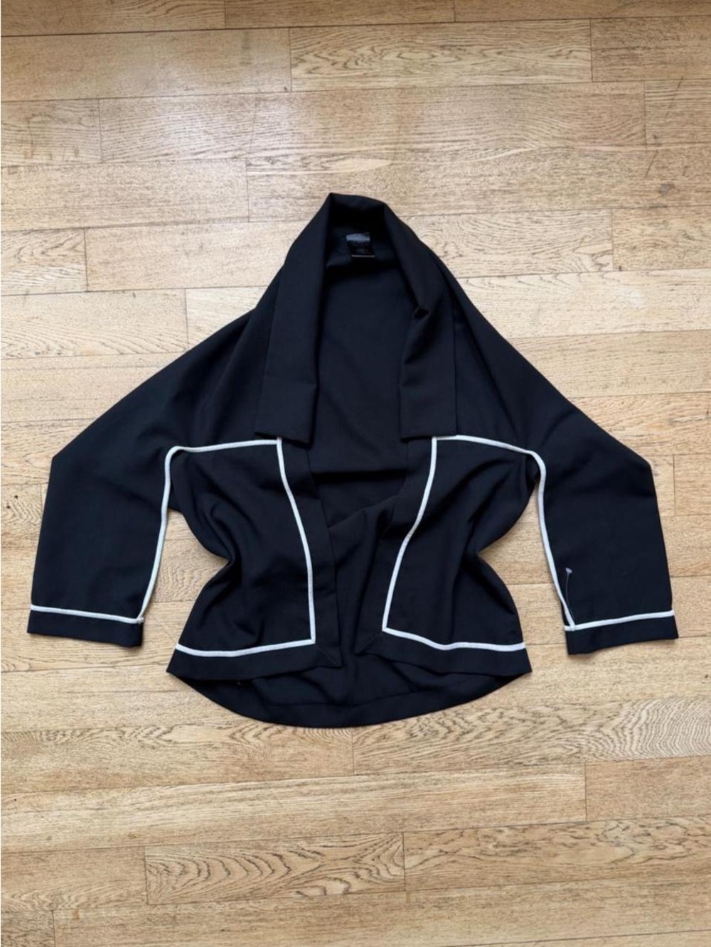 Cop.Copine Black Open-Front Cardigan with White Trim